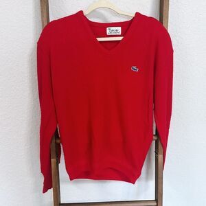 Vintage Lacoste V-Neck Sweater in Bold Red